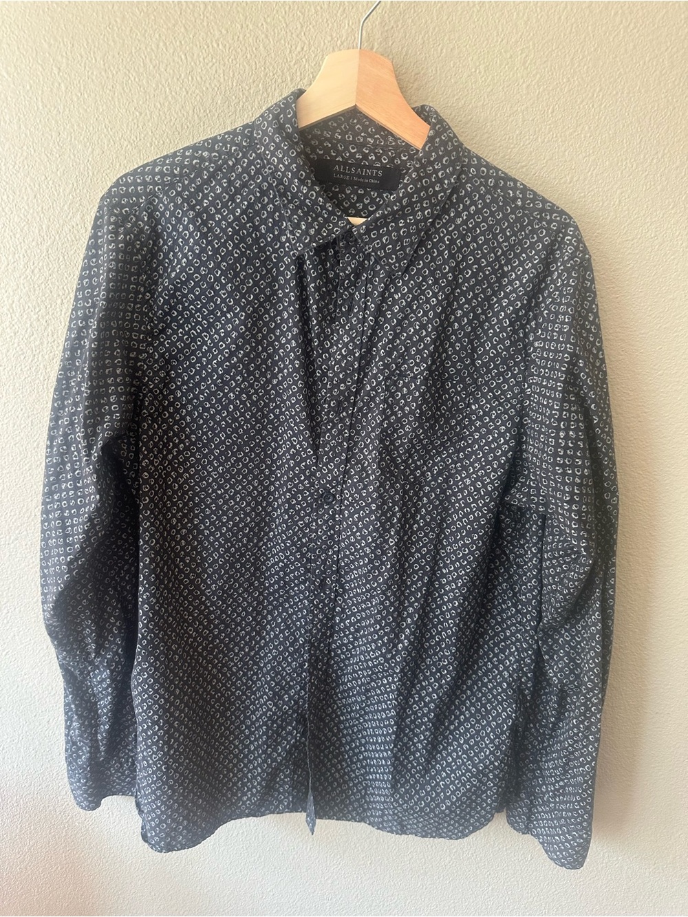 All Saints Black Navy Micro Geometric Button-Down Shirt